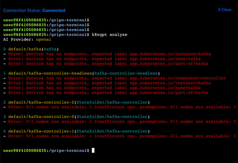 Run K8sGPT Directly in the Browser for Kubernetes Diagnostics Browser-based K8sGPT diagnostics integrated with Gripo for multi-cloud Kubernetes troubleshooting