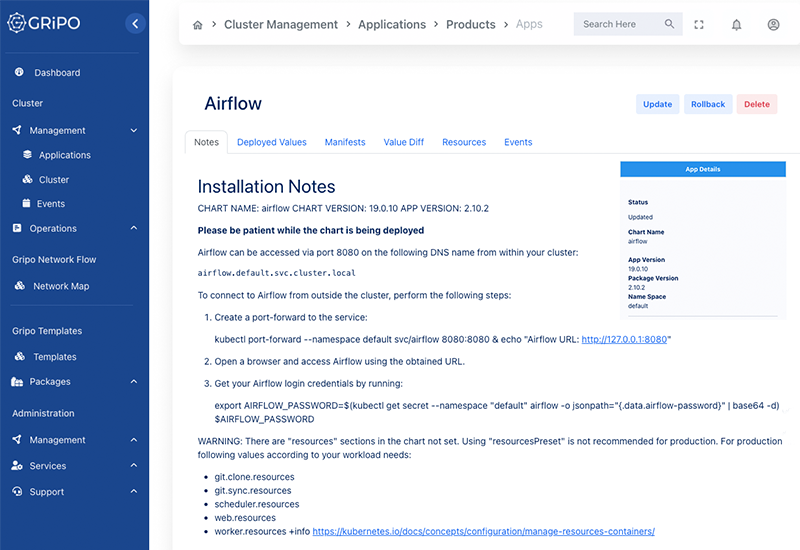 Gripo Kubernetes Management Solution Gripo's Centralized Dashboard for Managing Kubernetes Clusters and Helm Applications
